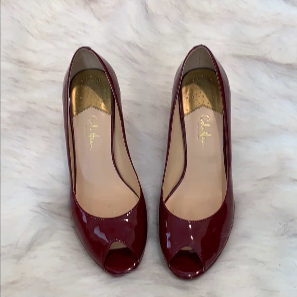 🍒Cole Haan Nike Air Cherry Red Peep Toe Pumps EUC - Picture 2 of 6